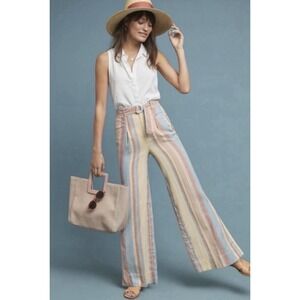 Anthropologie Wide Leg‎ Striped Linen Cotton Pants Size 2